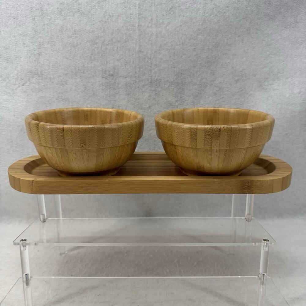 EUC PAMPERED CHEF 15” Cracker Tray & (2) 6” Serving Bowls Bamboo Wooden